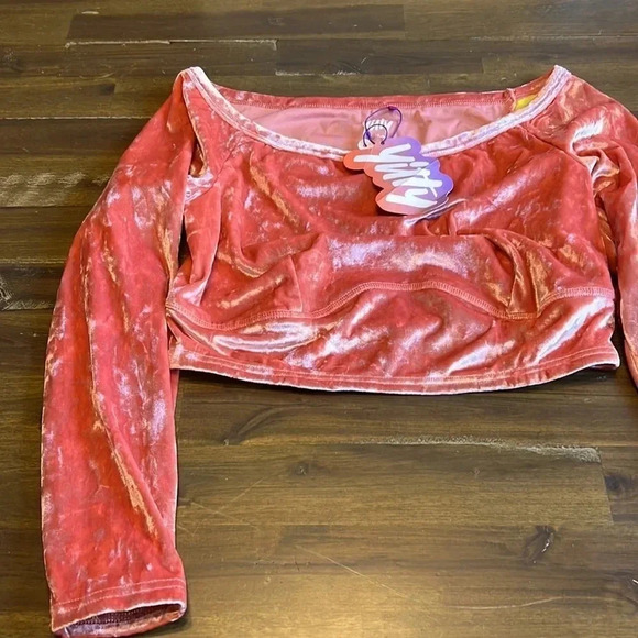 Yitty Plusshy Shaping Top Pink Velour Velvet Crop Top Long Sleeve 1X Barbie - Picture 6 of 10